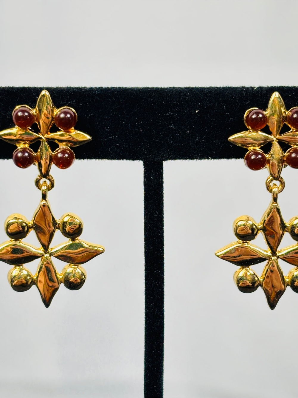 Vintage Givenchy Clip On Earrings Amber Color Resin Cabochon 1-5/8" Long